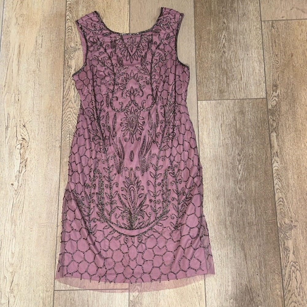 Adrianna Papell Mauve Embellished Midi Dress